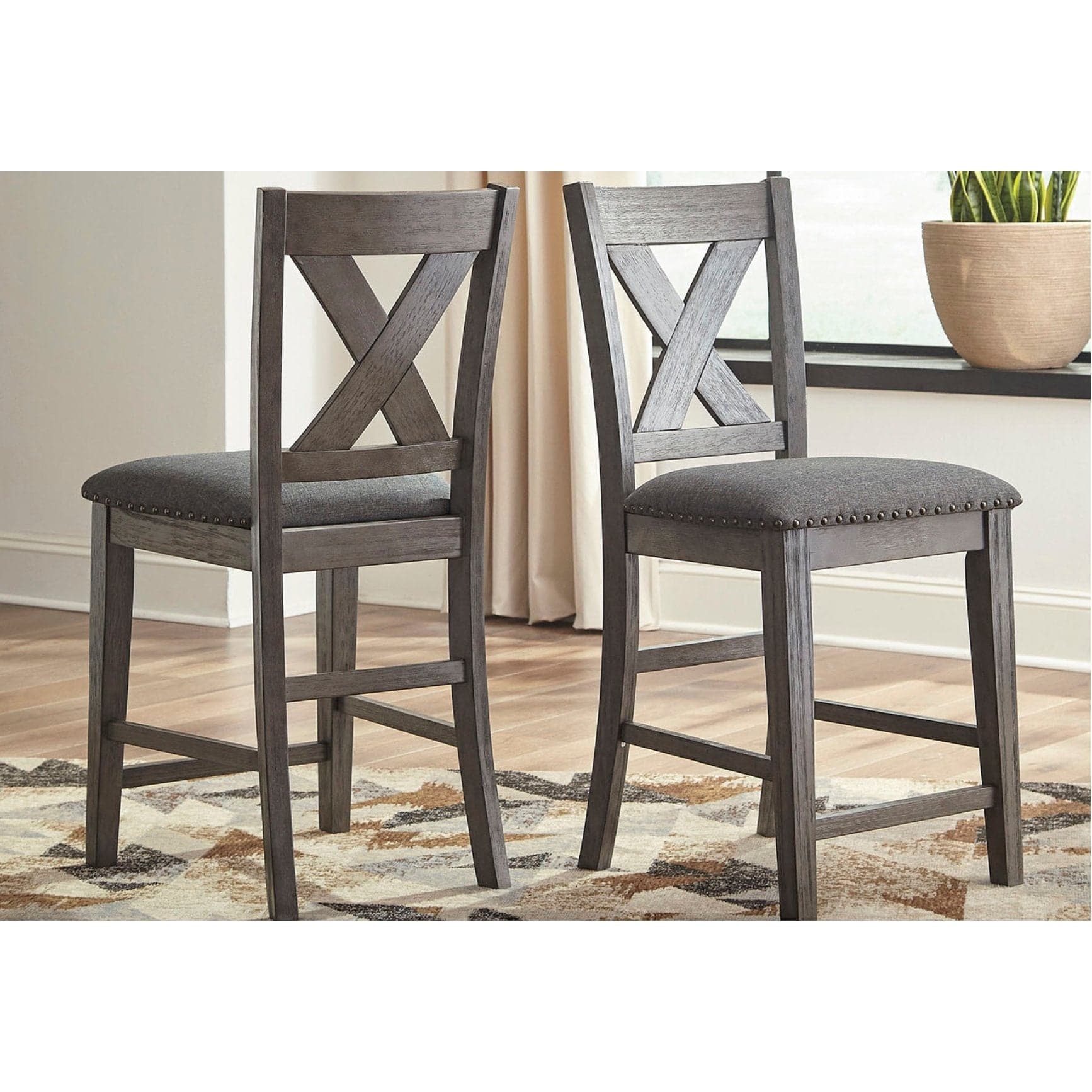 X-Back Upholstered Bar Stool in Gray (Set of 2) - HER Home Design Boutique